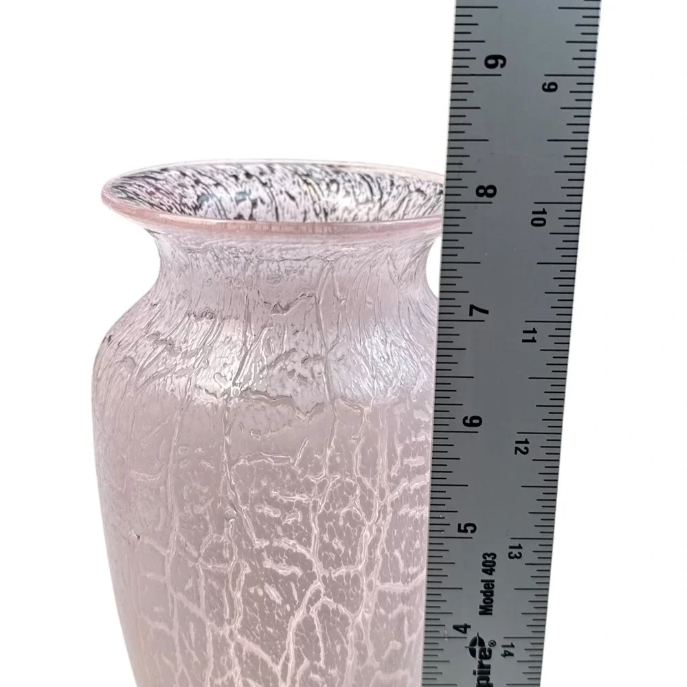 Pink Frosted Crackle‎ Glass Vase Textured Decorative Centerpiece Home Decor G72Q